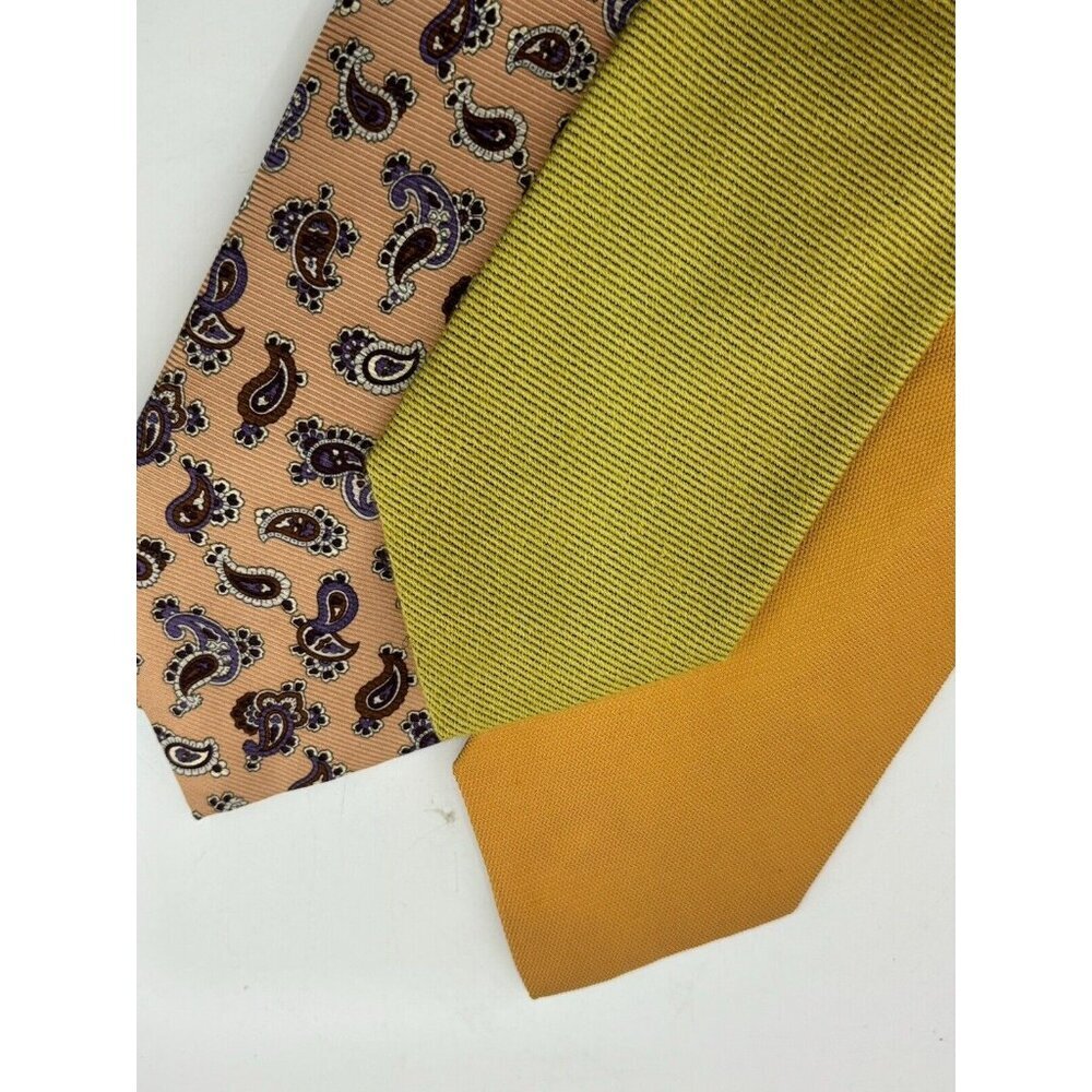 VTG LOT OF 3 Yellow Tone Silk Ties Made in Italy Paisley, Textured Pattern